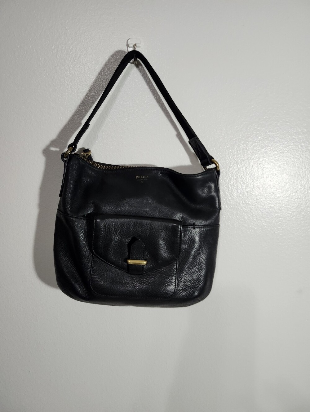 Fossil Black Leather Shoulder Hobo with Gold Hardware
